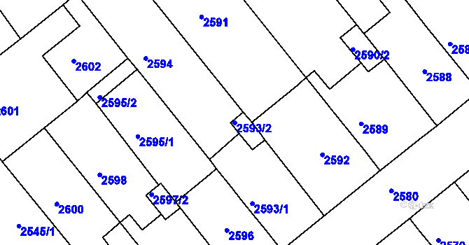Parcela st. 2593/2 v KÚ Chomutov II, Katastrální mapa