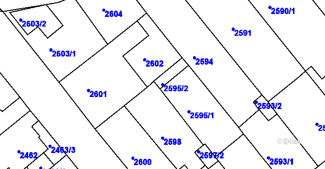 Parcela st. 2595/2 v KÚ Chomutov II, Katastrální mapa