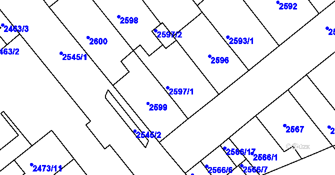 Parcela st. 2597/1 v KÚ Chomutov II, Katastrální mapa
