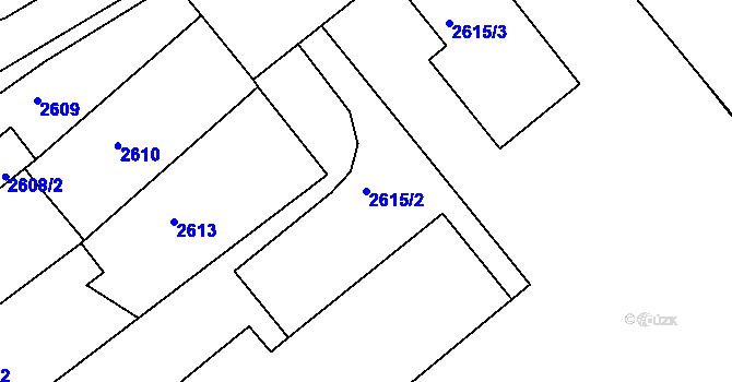 Parcela st. 2615/2 v KÚ Chomutov II, Katastrální mapa