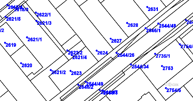 Parcela st. 2624 v KÚ Chomutov II, Katastrální mapa