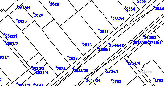 Parcela st. 2628 v KÚ Chomutov II, Katastrální mapa