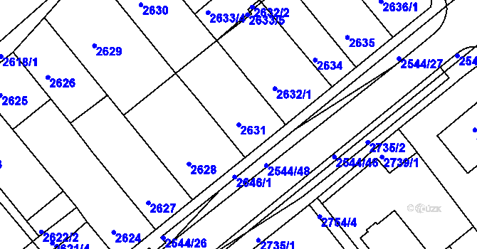 Parcela st. 2631 v KÚ Chomutov II, Katastrální mapa