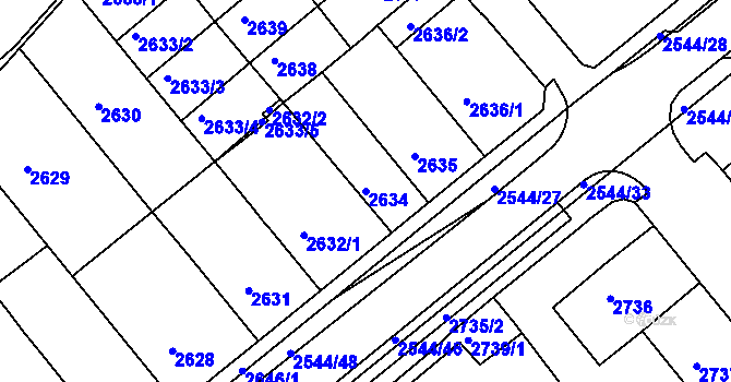 Parcela st. 2634 v KÚ Chomutov II, Katastrální mapa