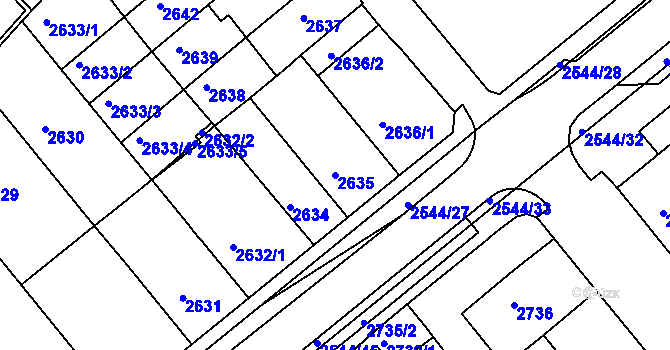 Parcela st. 2635 v KÚ Chomutov II, Katastrální mapa