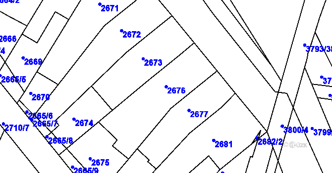 Parcela st. 2676 v KÚ Chomutov II, Katastrální mapa