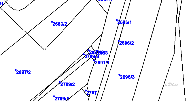Parcela st. 2688 v KÚ Chomutov II, Katastrální mapa