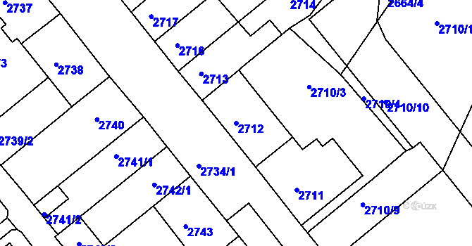 Parcela st. 2712 v KÚ Chomutov II, Katastrální mapa