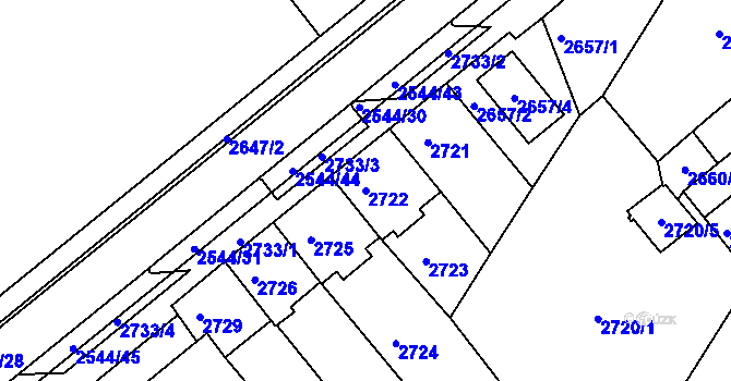 Parcela st. 2722 v KÚ Chomutov II, Katastrální mapa
