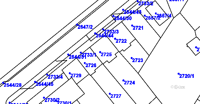 Parcela st. 2725 v KÚ Chomutov II, Katastrální mapa