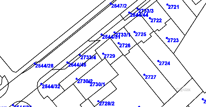 Parcela st. 2729 v KÚ Chomutov II, Katastrální mapa