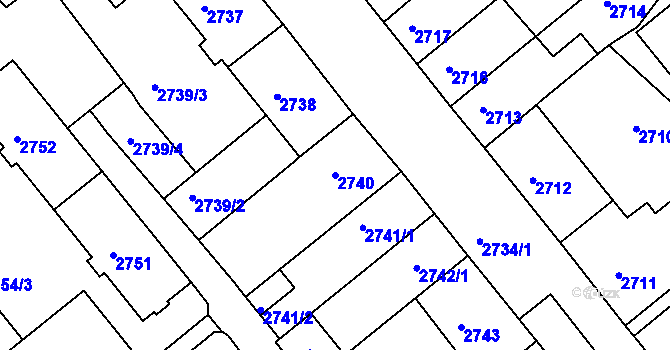 Parcela st. 2740 v KÚ Chomutov II, Katastrální mapa