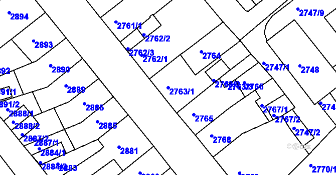 Parcela st. 2763/1 v KÚ Chomutov II, Katastrální mapa