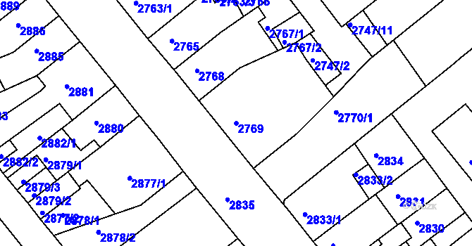 Parcela st. 2769 v KÚ Chomutov II, Katastrální mapa