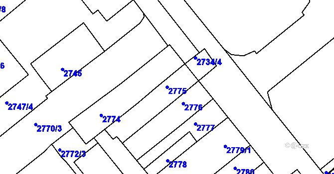 Parcela st. 2775 v KÚ Chomutov II, Katastrální mapa