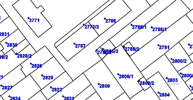 Parcela st. 2785/2 v KÚ Chomutov II, Katastrální mapa