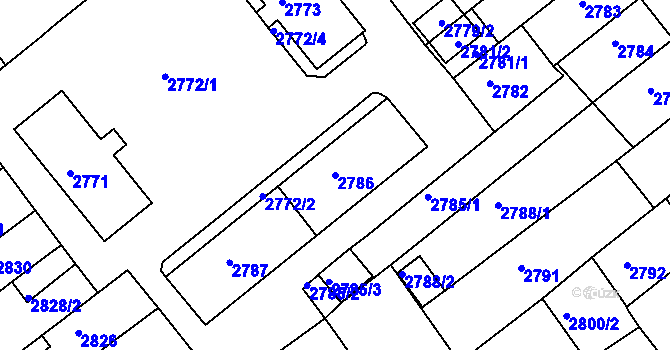 Parcela st. 2786 v KÚ Chomutov II, Katastrální mapa