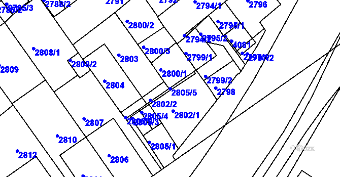 Parcela st. 2805/5 v KÚ Chomutov II, Katastrální mapa