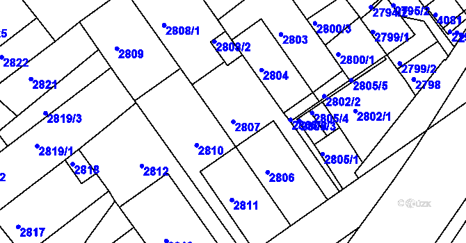Parcela st. 2807 v KÚ Chomutov II, Katastrální mapa