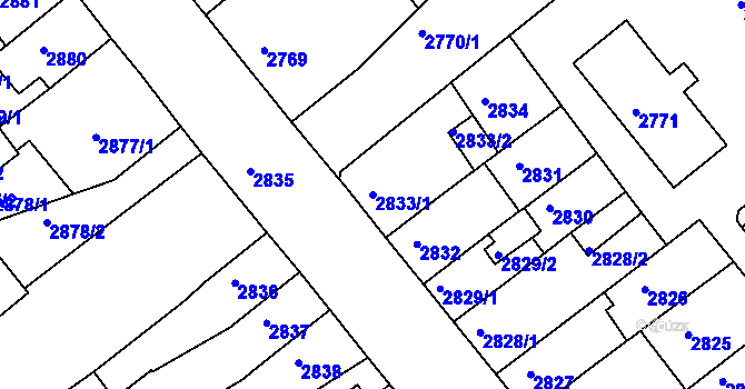 Parcela st. 2833/1 v KÚ Chomutov II, Katastrální mapa
