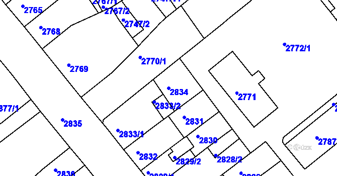Parcela st. 2834 v KÚ Chomutov II, Katastrální mapa
