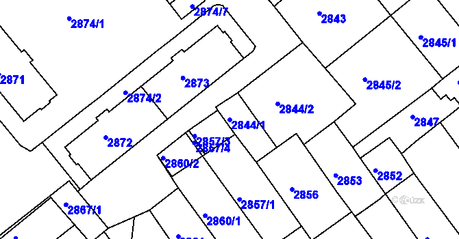 Parcela st. 2844/1 v KÚ Chomutov II, Katastrální mapa