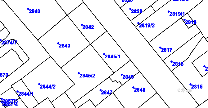 Parcela st. 2845/1 v KÚ Chomutov II, Katastrální mapa