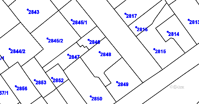 Parcela st. 2848 v KÚ Chomutov II, Katastrální mapa