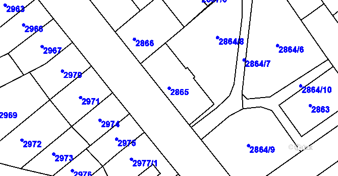 Parcela st. 2865 v KÚ Chomutov II, Katastrální mapa