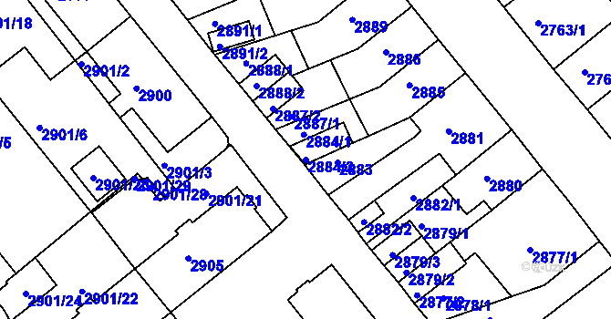Parcela st. 2884/2 v KÚ Chomutov II, Katastrální mapa
