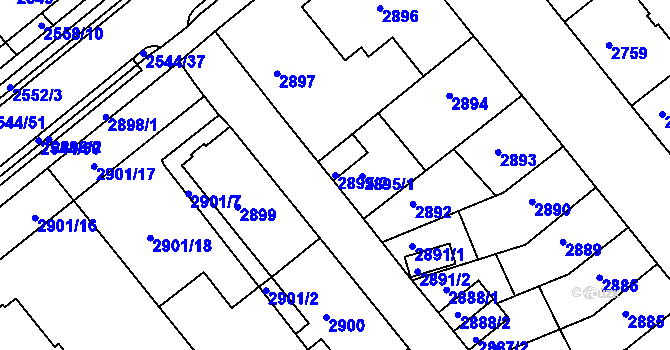 Parcela st. 2895/2 v KÚ Chomutov II, Katastrální mapa
