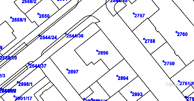 Parcela st. 2896 v KÚ Chomutov II, Katastrální mapa