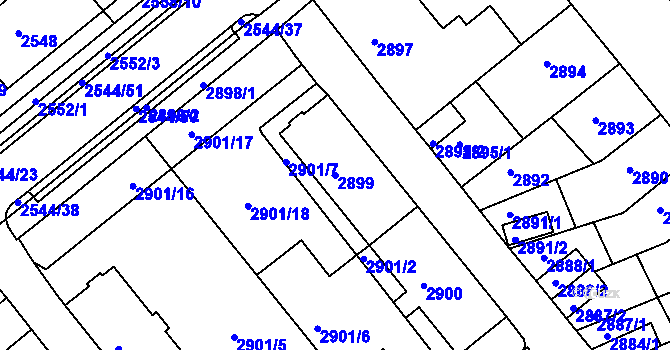 Parcela st. 2899 v KÚ Chomutov II, Katastrální mapa