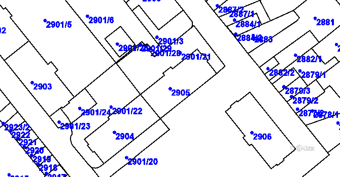 Parcela st. 2905 v KÚ Chomutov II, Katastrální mapa