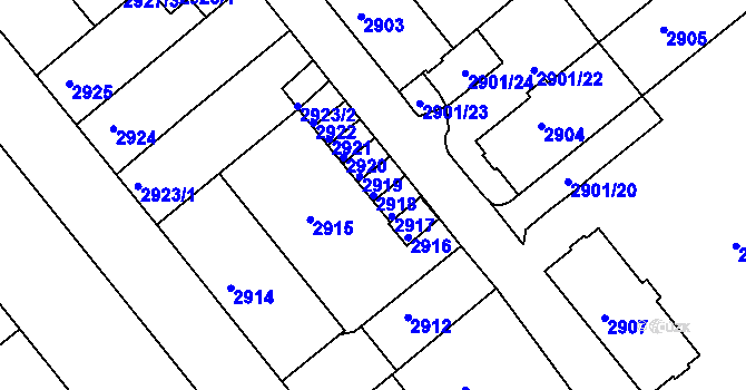 Parcela st. 2918 v KÚ Chomutov II, Katastrální mapa