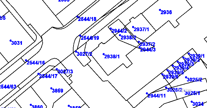 Parcela st. 2938/1 v KÚ Chomutov II, Katastrální mapa