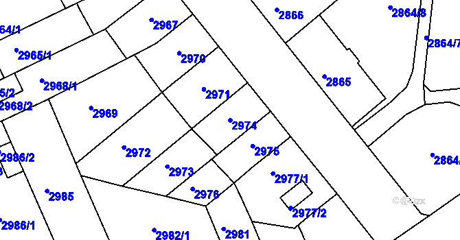 Parcela st. 2974 v KÚ Chomutov II, Katastrální mapa