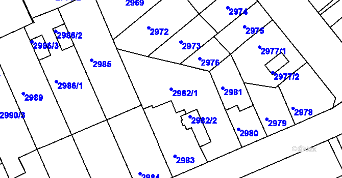 Parcela st. 2982/1 v KÚ Chomutov II, Katastrální mapa