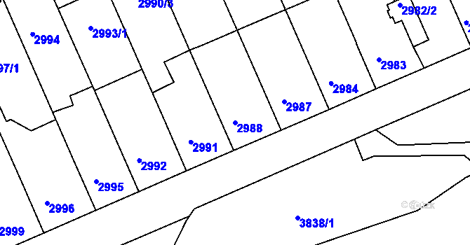 Parcela st. 2988 v KÚ Chomutov II, Katastrální mapa