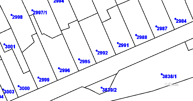 Parcela st. 2992 v KÚ Chomutov II, Katastrální mapa