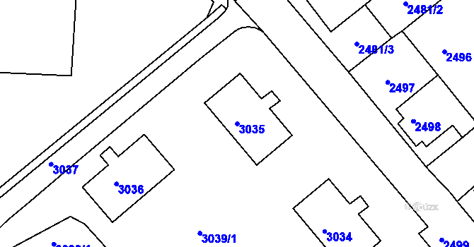 Parcela st. 3035 v KÚ Chomutov II, Katastrální mapa