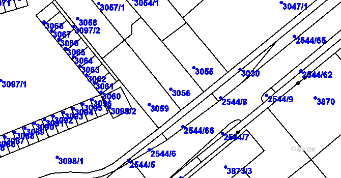 Parcela st. 3056 v KÚ Chomutov II, Katastrální mapa