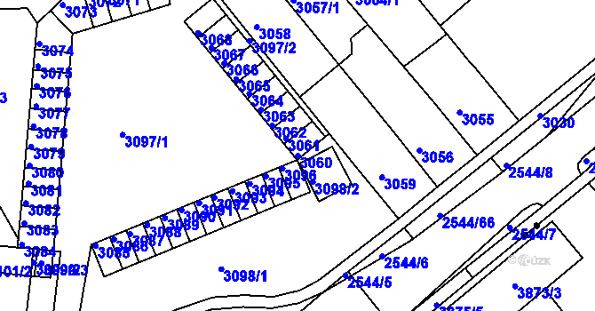 Parcela st. 3060 v KÚ Chomutov II, Katastrální mapa