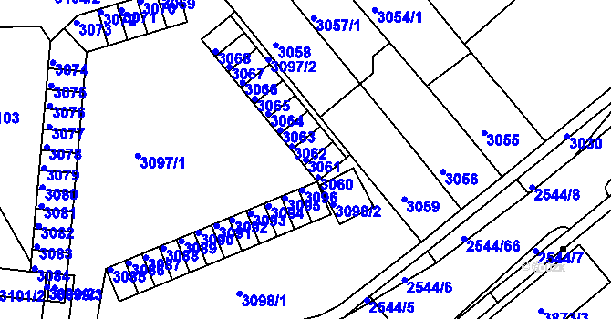Parcela st. 3061 v KÚ Chomutov II, Katastrální mapa