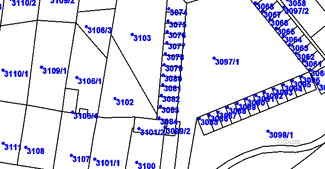 Parcela st. 3081 v KÚ Chomutov II, Katastrální mapa