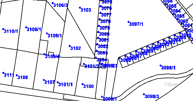 Parcela st. 3083 v KÚ Chomutov II, Katastrální mapa