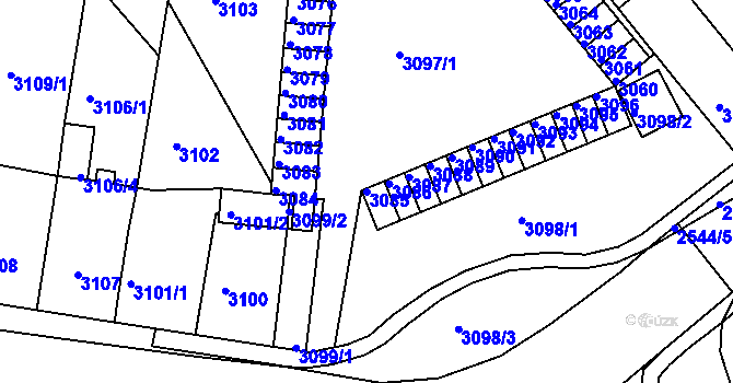 Parcela st. 3085 v KÚ Chomutov II, Katastrální mapa