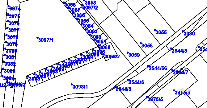 Parcela st. 3098/2 v KÚ Chomutov II, Katastrální mapa