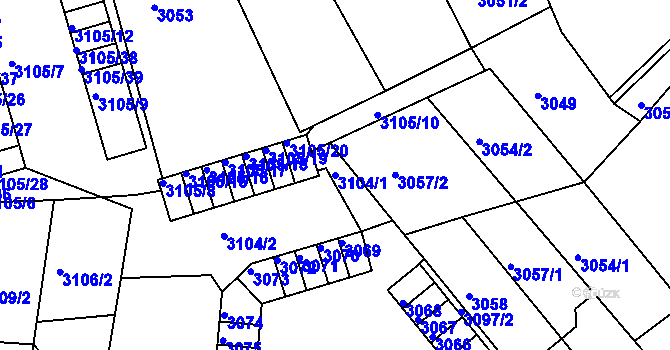 Parcela st. 3104/1 v KÚ Chomutov II, Katastrální mapa