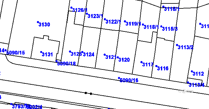 Parcela st. 3121 v KÚ Chomutov II, Katastrální mapa
